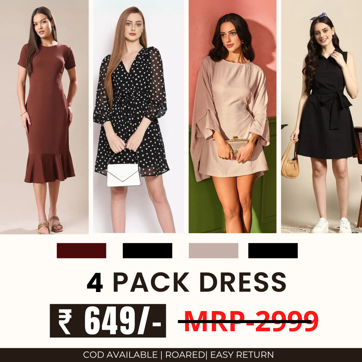 Pack of 4 Women’s Dresses: Chic, Trendy, and Timeless