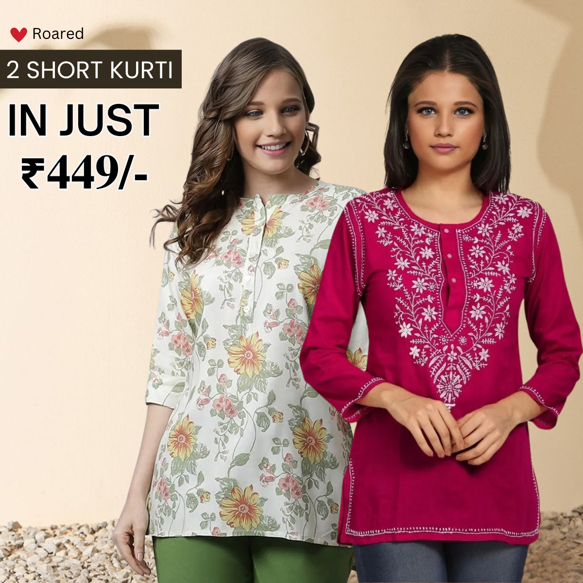 2-Pack Cotton Short Kurtis | Summer Cotton Bliss | 3/4 Sleeve
