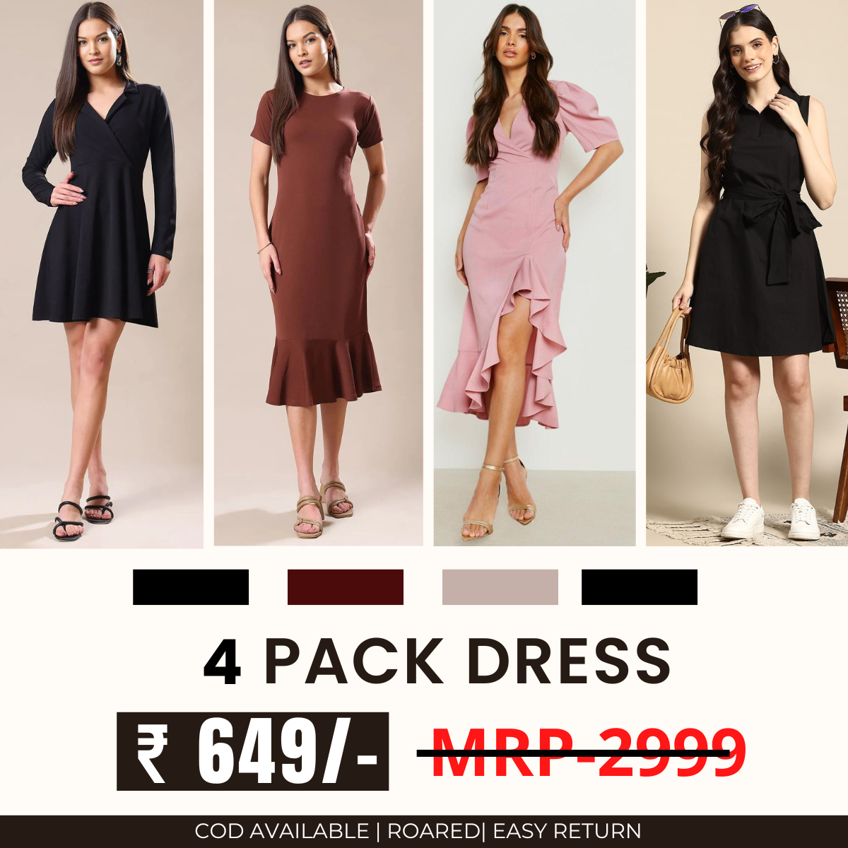 Pack of 4 Women’s Dresses: Chic, Trendy, and Timeless