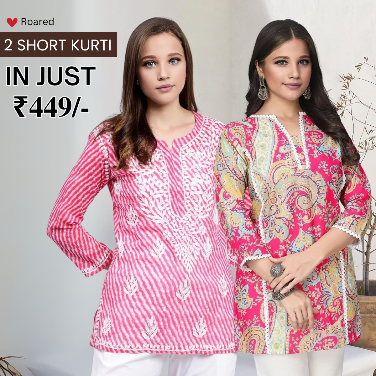 2-Pack Cotton Short Kurtis | Summer Cotton Bliss | 3/4 Sleeve