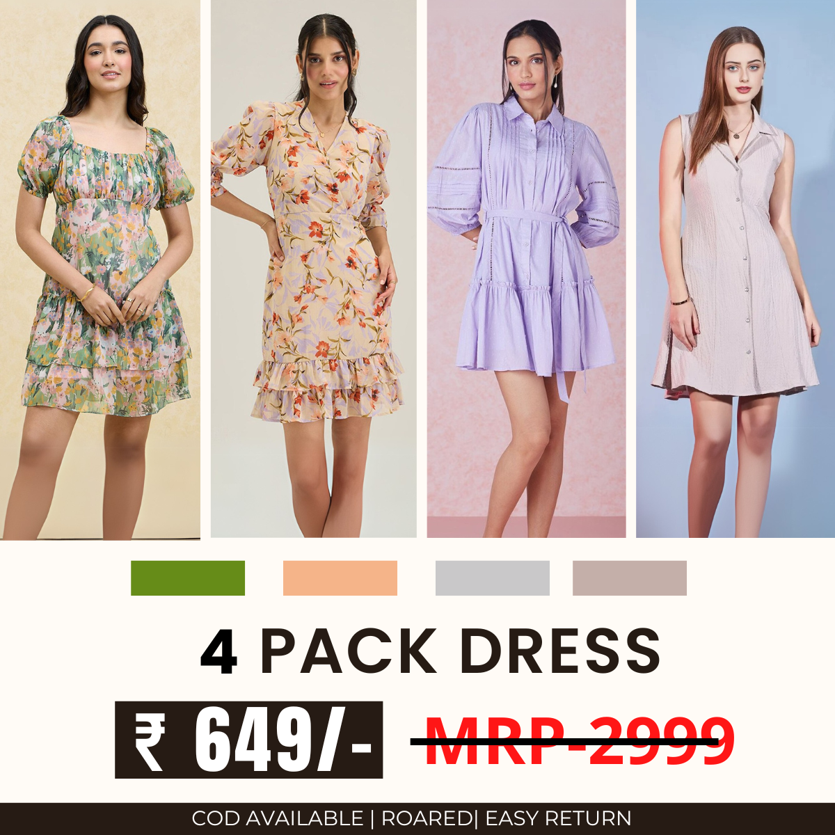 Pack of 4 Women’s Dresses: Chic, Trendy, and Timeless