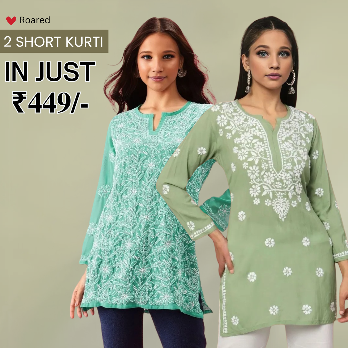 2-Pack Cotton Short Kurtis | Summer Cotton Bliss | 3/4 Sleeve