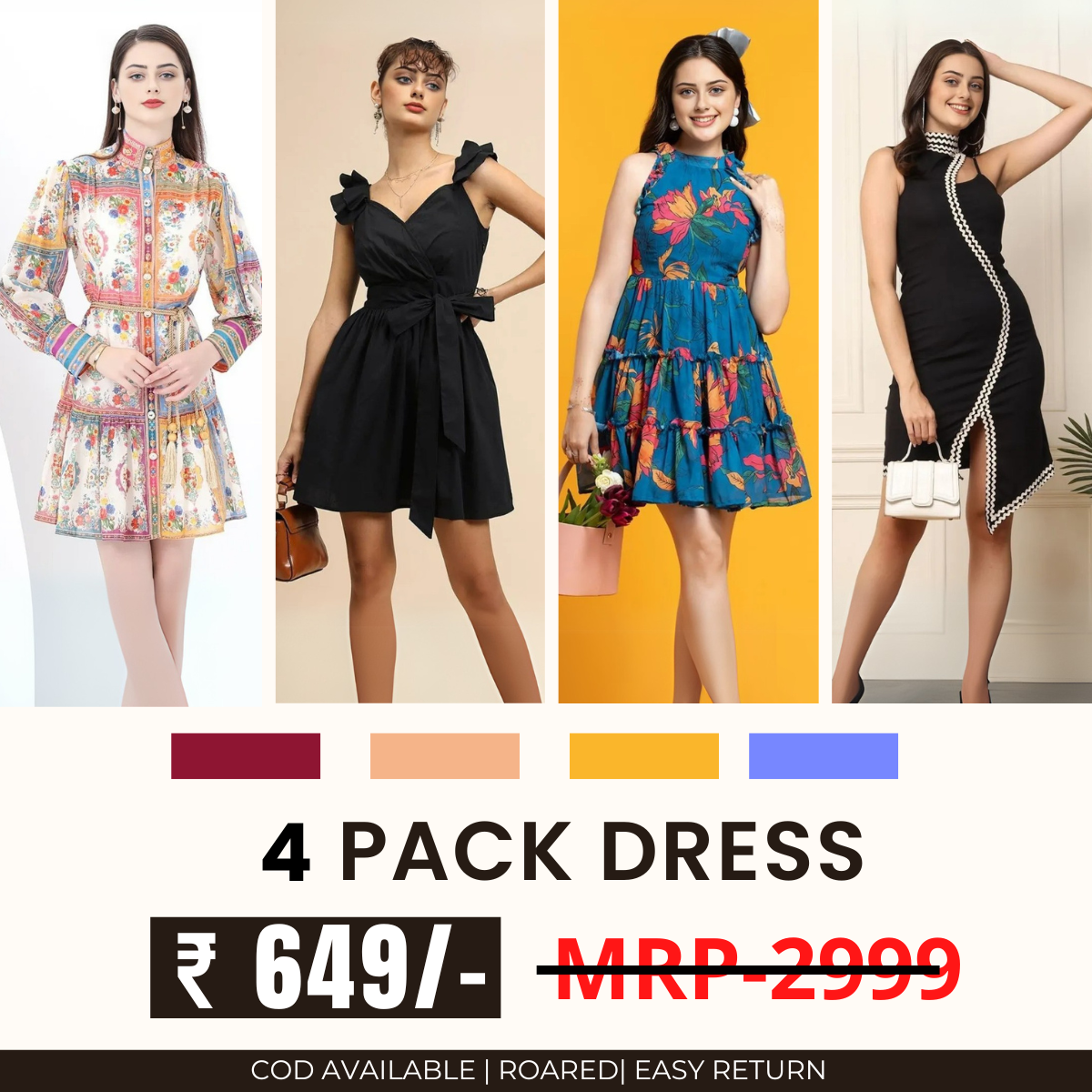 Pack of 4 Women’s Dresses: Chic, Trendy, and Timeless