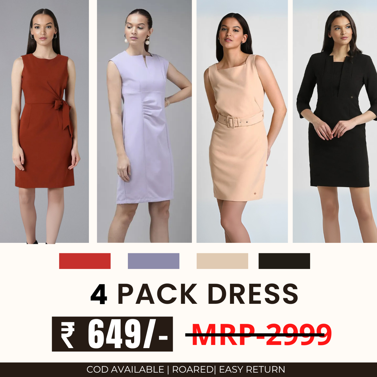 Pack of 4 Women’s Dresses: Chic, Trendy, and Timeless