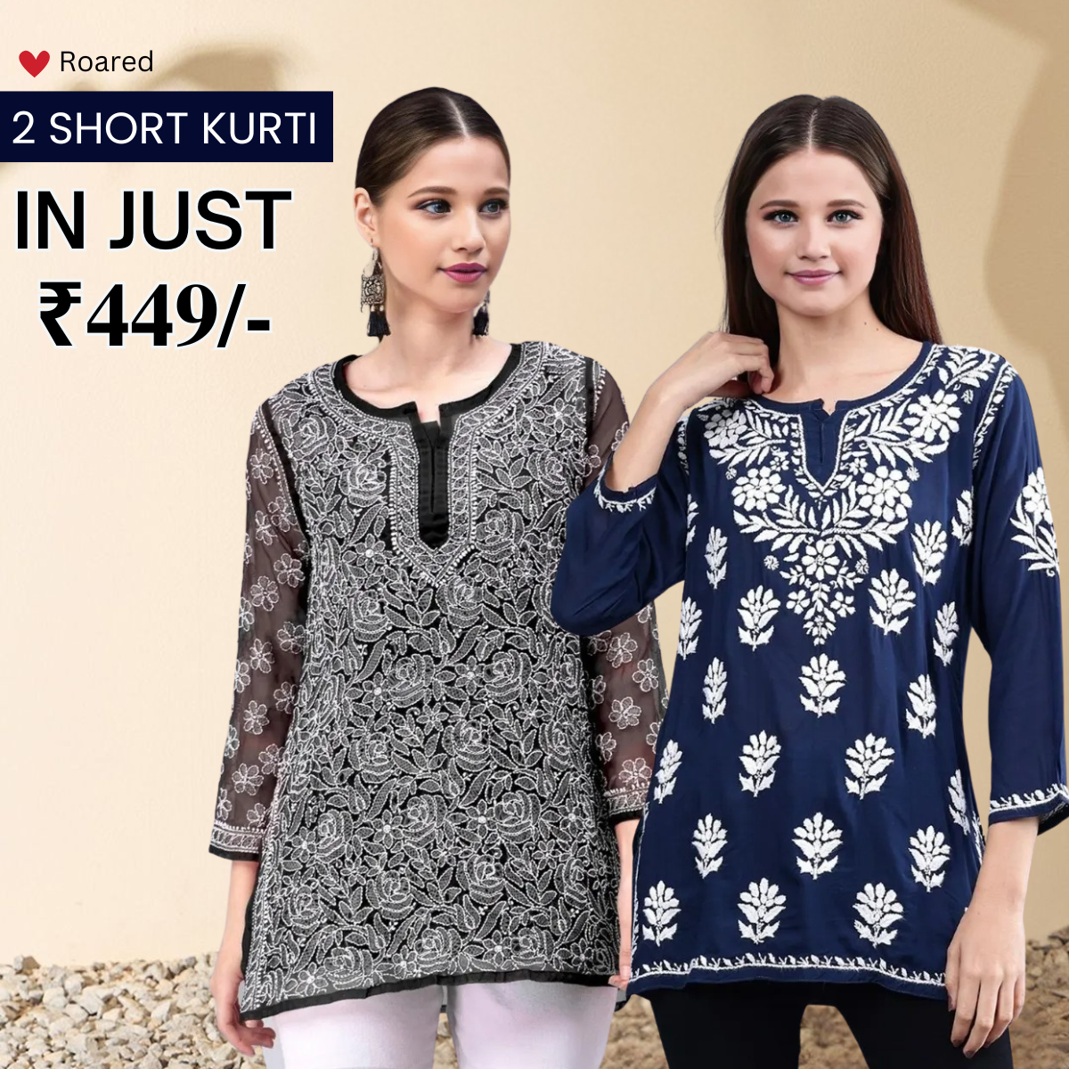 2-Pack Cotton Short Kurtis | Summer Cotton Bliss | 3/4 Sleeve