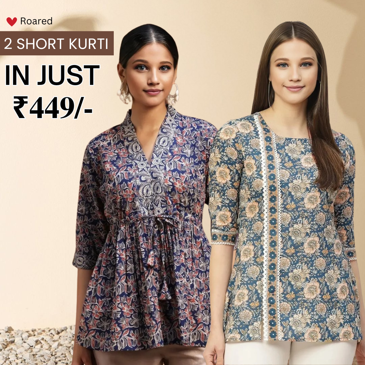 2-Pack Cotton Short Kurtis | Summer Cotton Bliss | 3/4 Sleeve