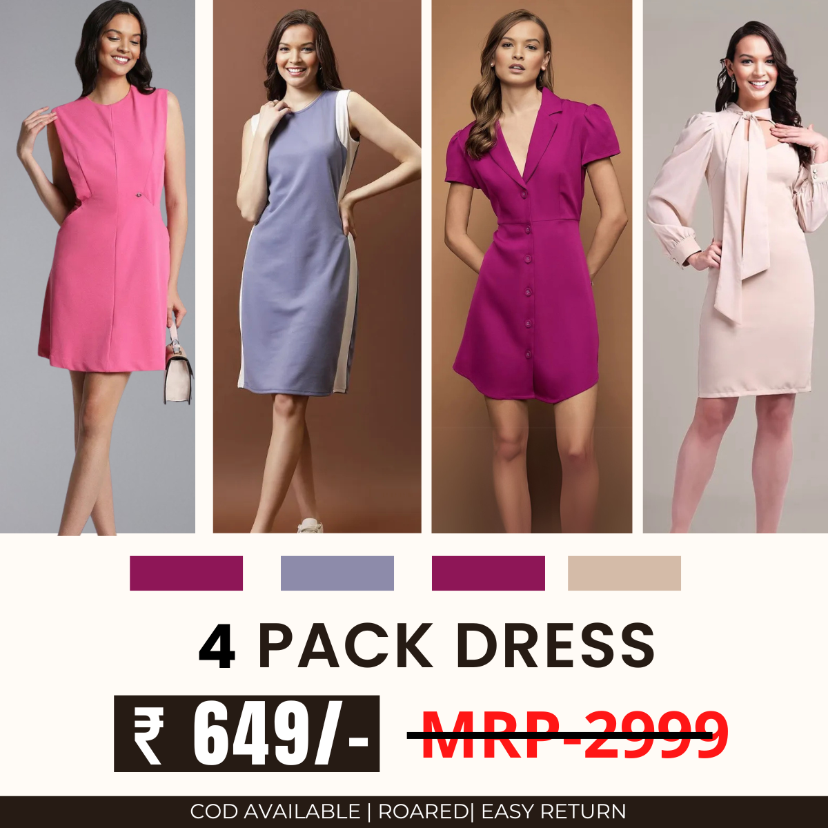 Pack of 4 Women’s Dresses: Chic, Trendy, and Timeless