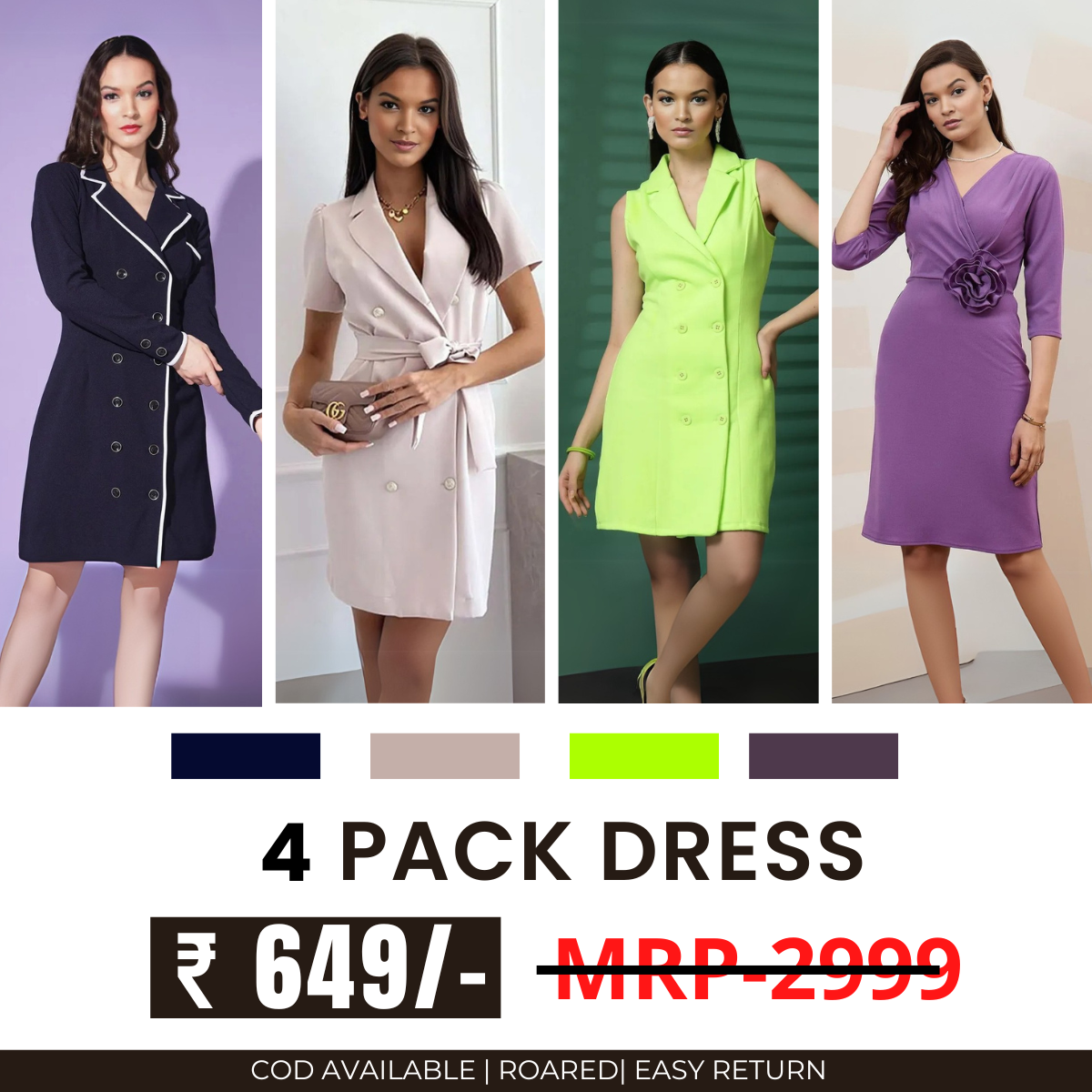 Pack of 4 Women’s Dresses: Chic, Trendy, and Timeless
