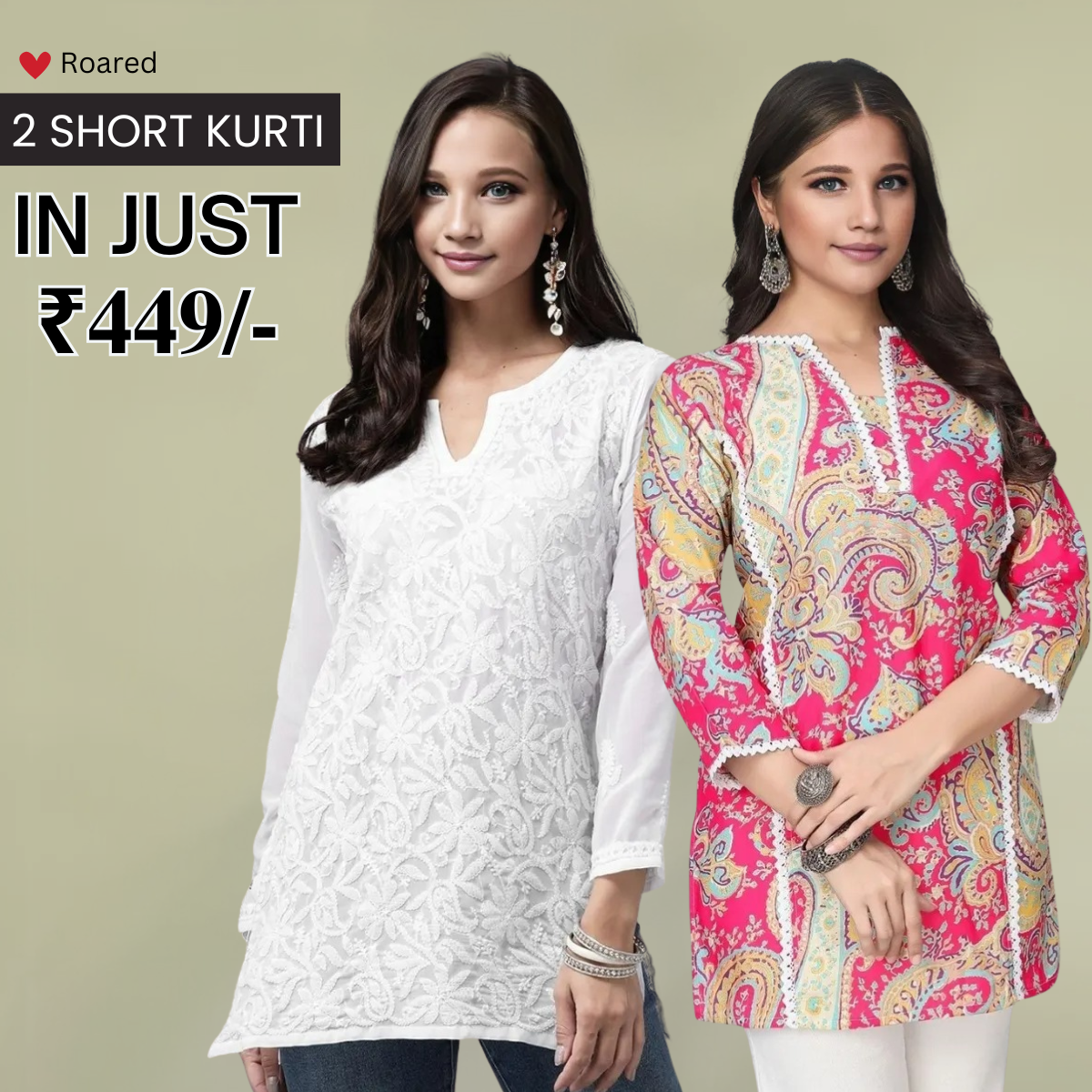 2-Pack Cotton Short Kurtis | Summer Cotton Bliss | 3/4 Sleeve