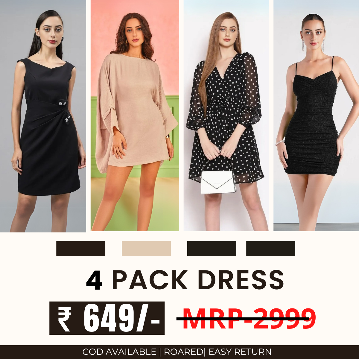 Pack of 4 Women’s Dresses: Chic, Trendy, and Timeless