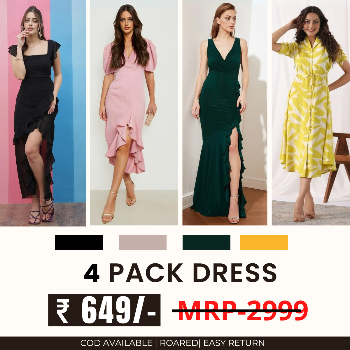 Pack of 4 Women’s Dresses: Chic, Trendy, and Timeless