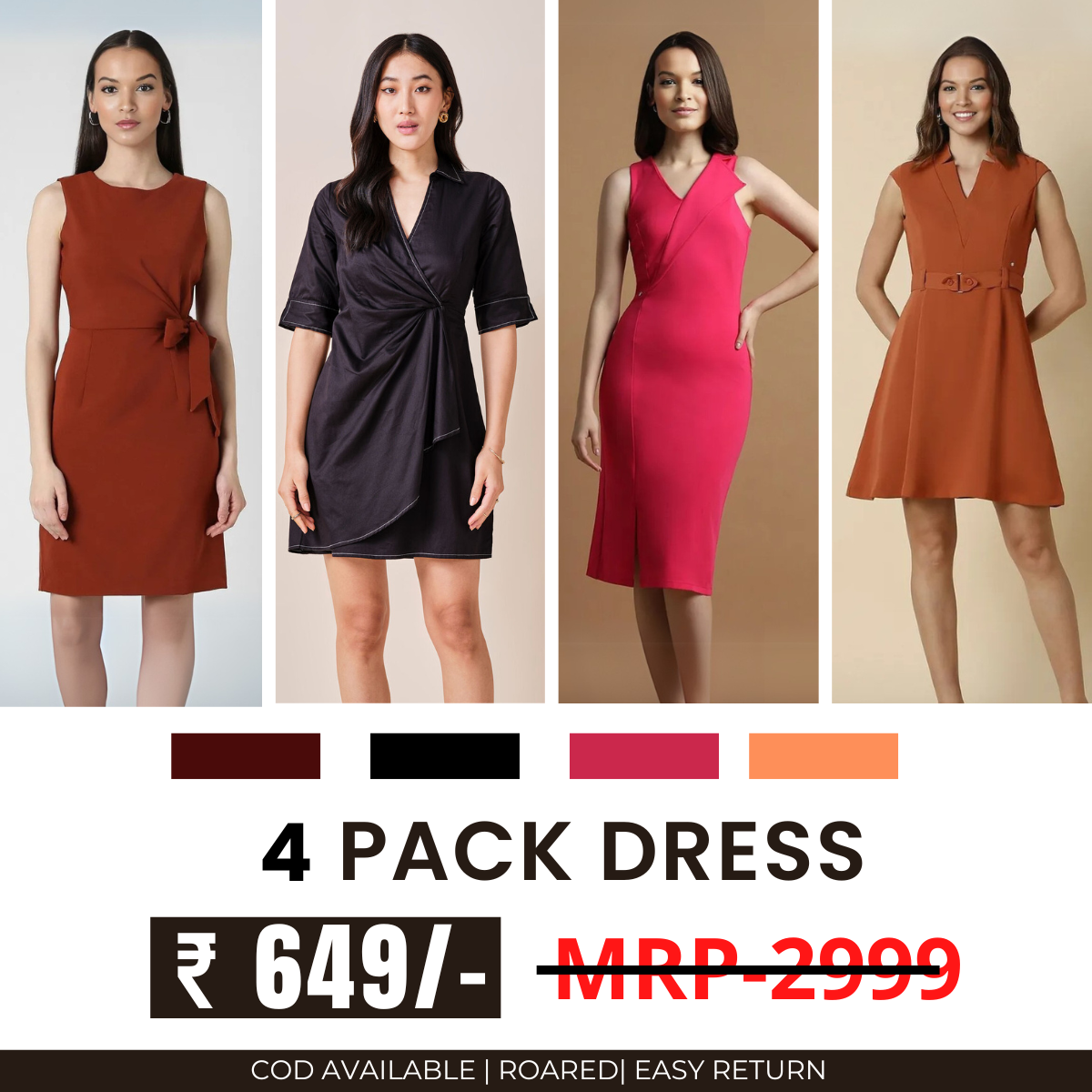 Pack of 4 Women’s Dresses: Chic, Trendy, and Timeless
