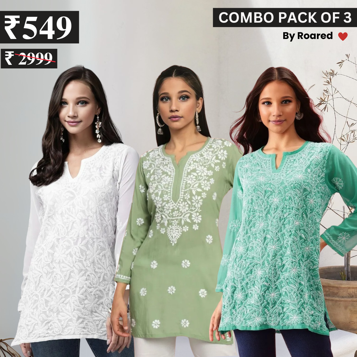 3 Combo Pack Cotton Short Kurtis | Summer Cotton Bliss | 3/4 Sleeve