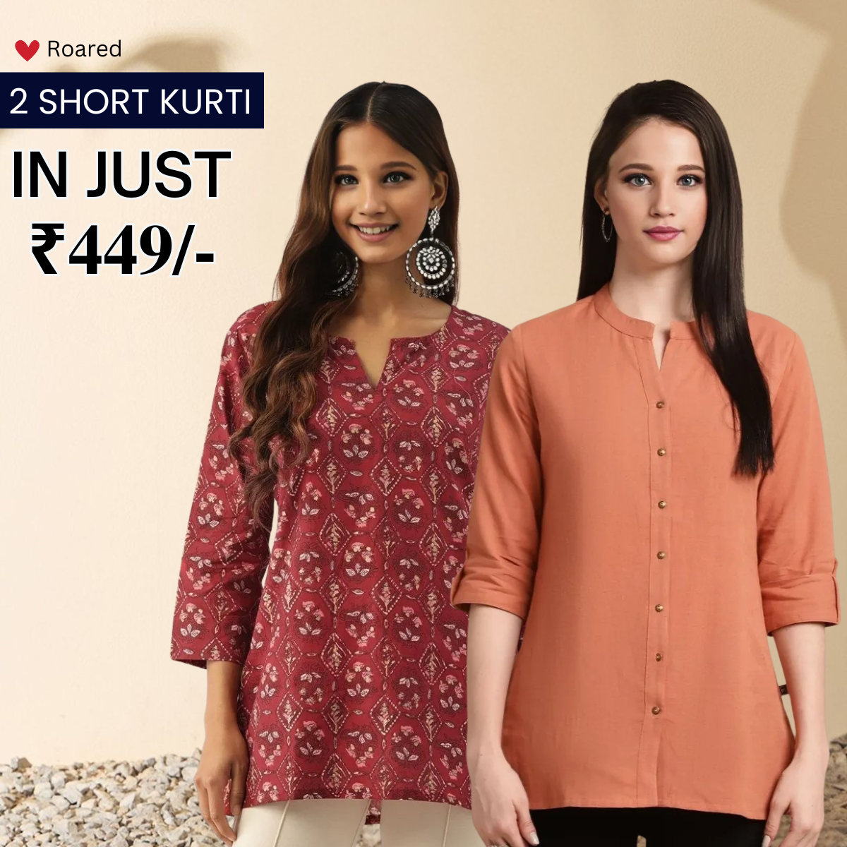 2-Pack Cotton Short Kurtis | Summer Cotton Bliss | 3/4 Sleeve