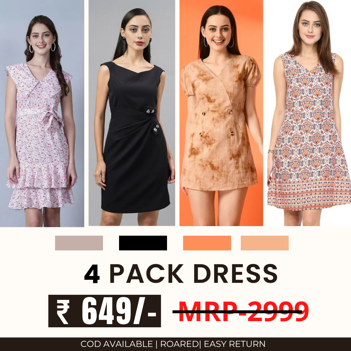 Pack of 4 Women’s Dresses: Chic, Trendy, and Timeless