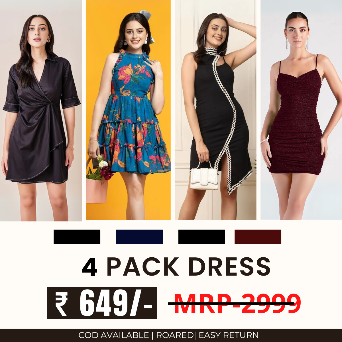 Pack of 4 Women’s Dresses: Chic, Trendy, and Timeless