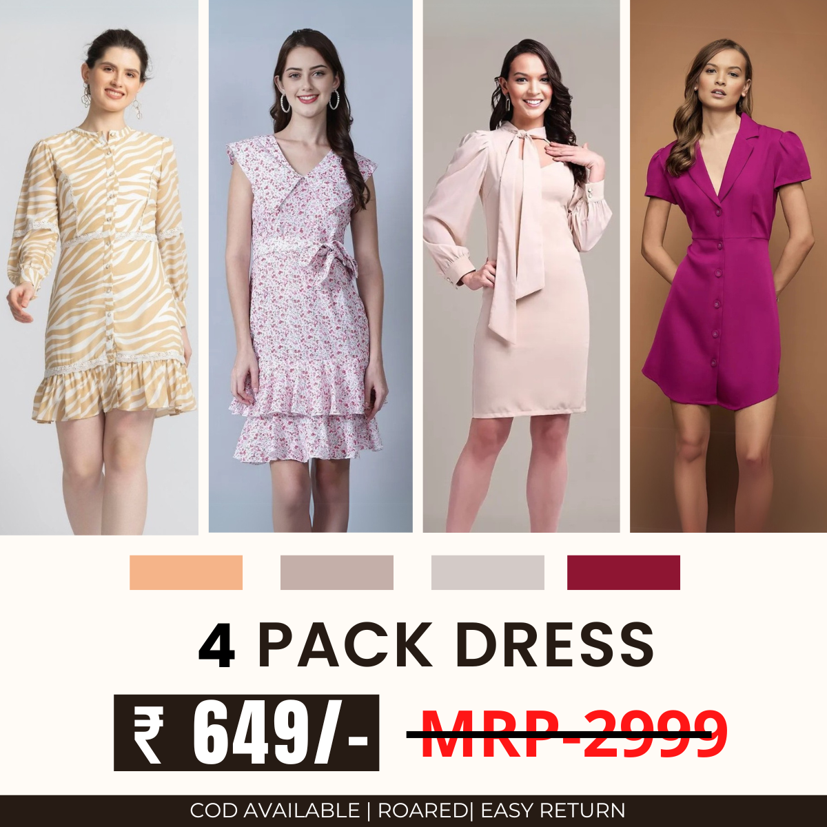 Pack of 4 Women’s Dresses: Chic, Trendy, and Timeless