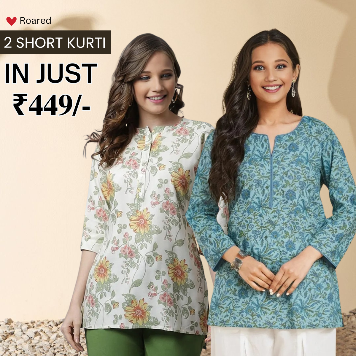 2-Pack Cotton Short Kurtis | Summer Cotton Bliss | 3/4 Sleeve