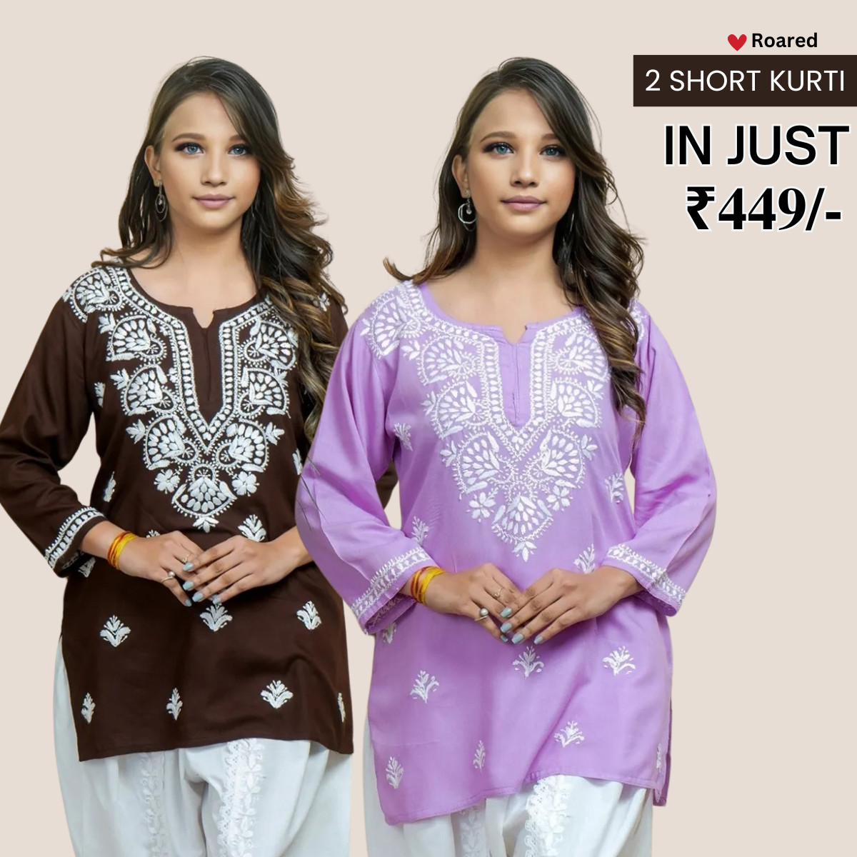 2-Pack Cotton Short Kurtis | Summer Cotton Bliss | 3/4 Sleeve