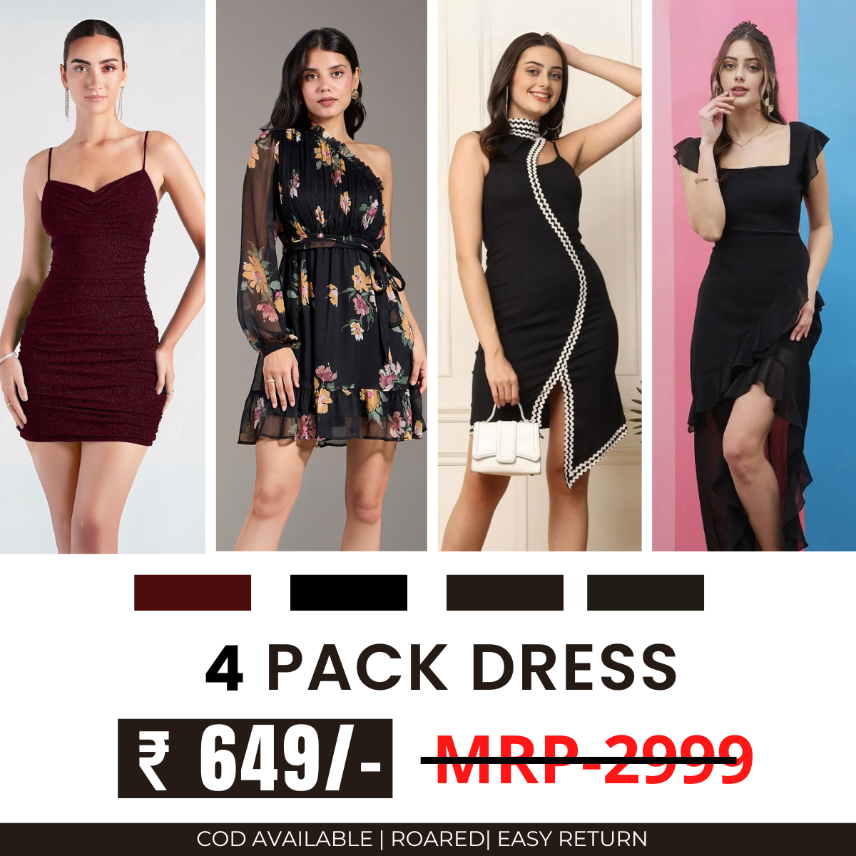 Pack of 4 Women’s Dresses: Chic, Trendy, and Timeless