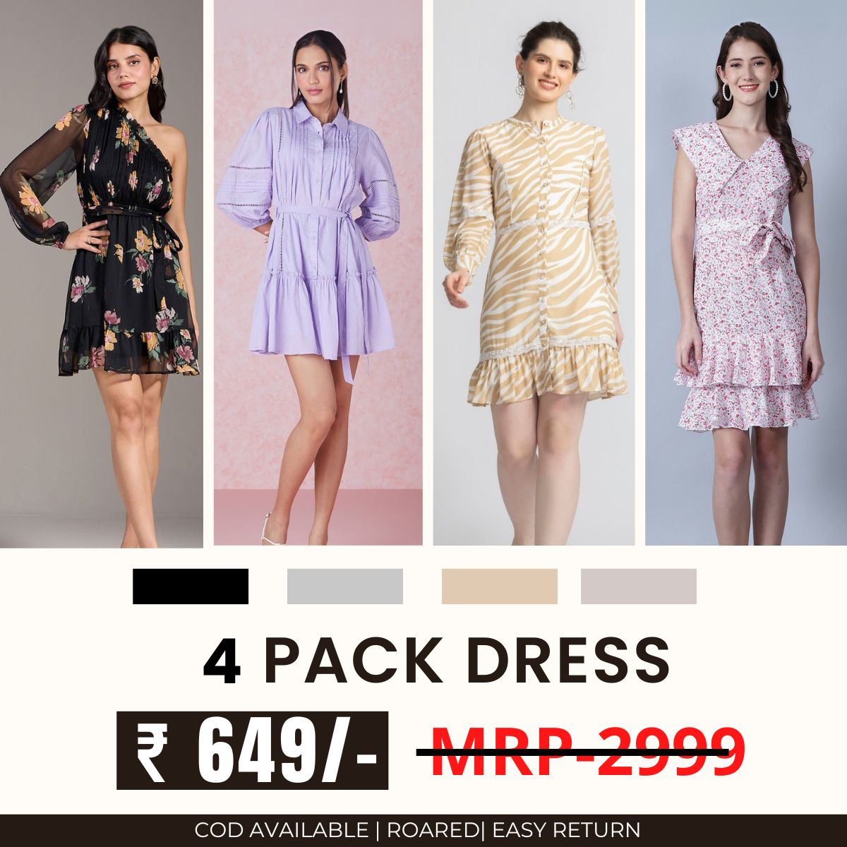 Pack of 4 Women’s Dresses: Chic, Trendy, and Timeless