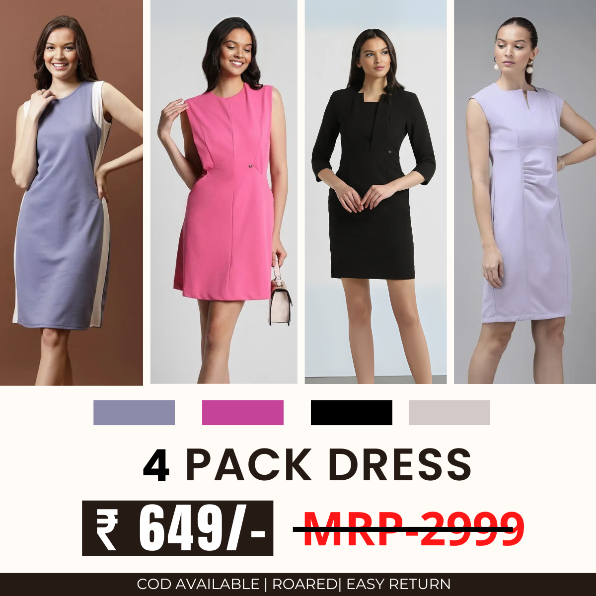 Pack of 4 Women’s Dresses: Chic, Trendy, and Timeless
