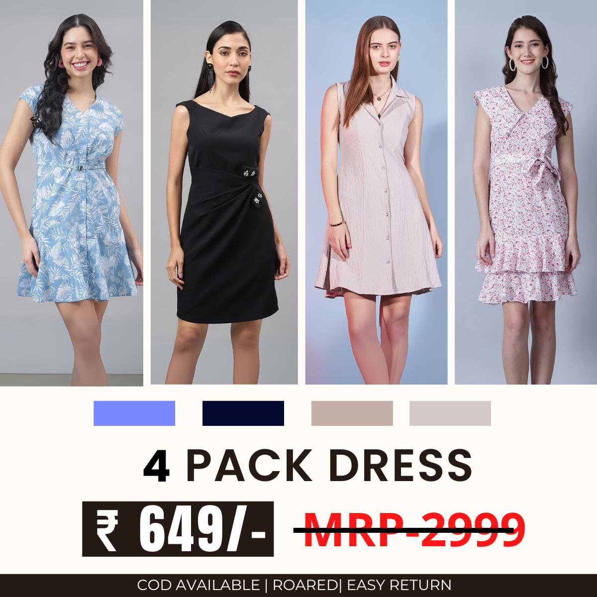 Pack of 4 Women’s Dresses: Chic, Trendy, and Timeless