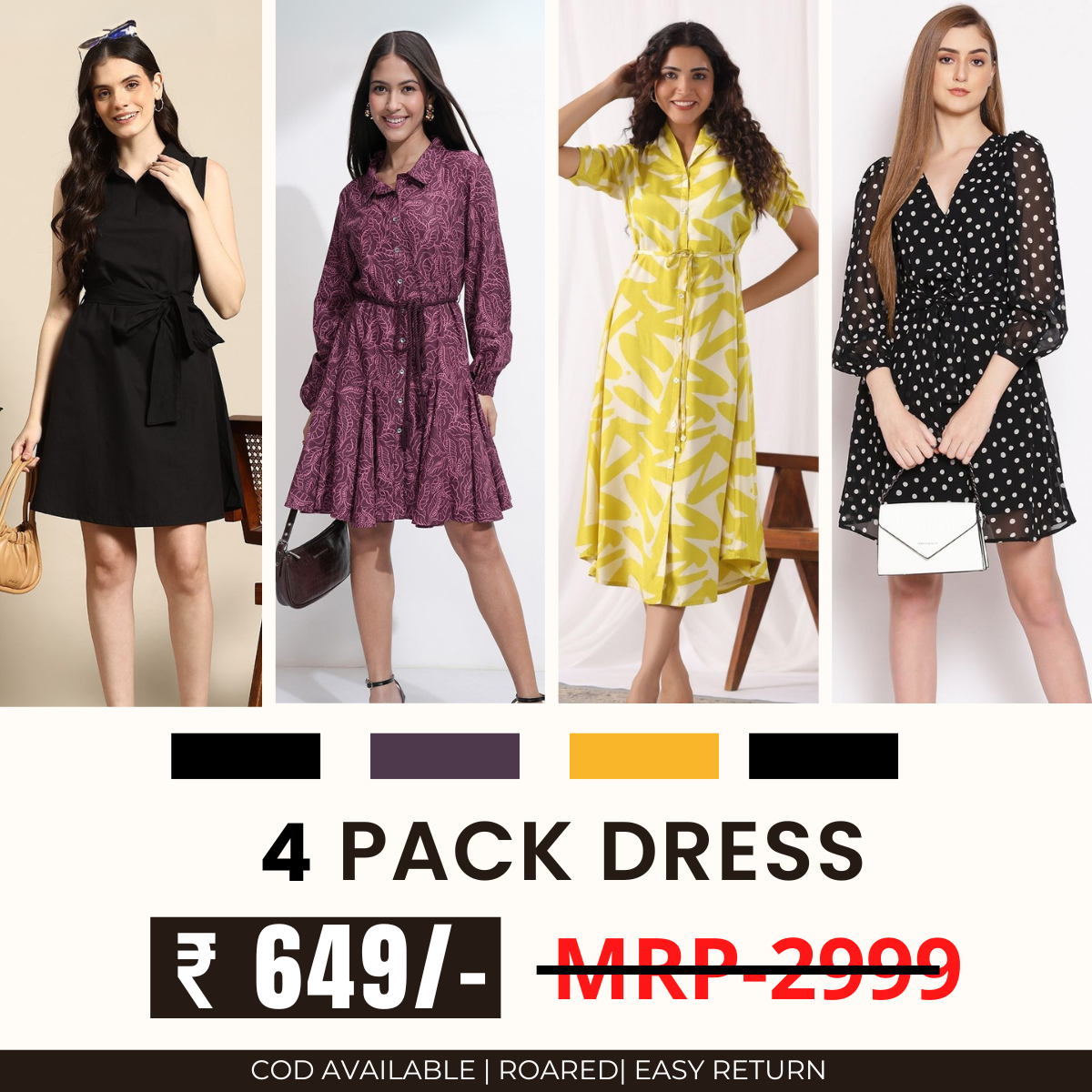 Pack of 4 Women’s Dresses: Chic, Trendy, and Timeless