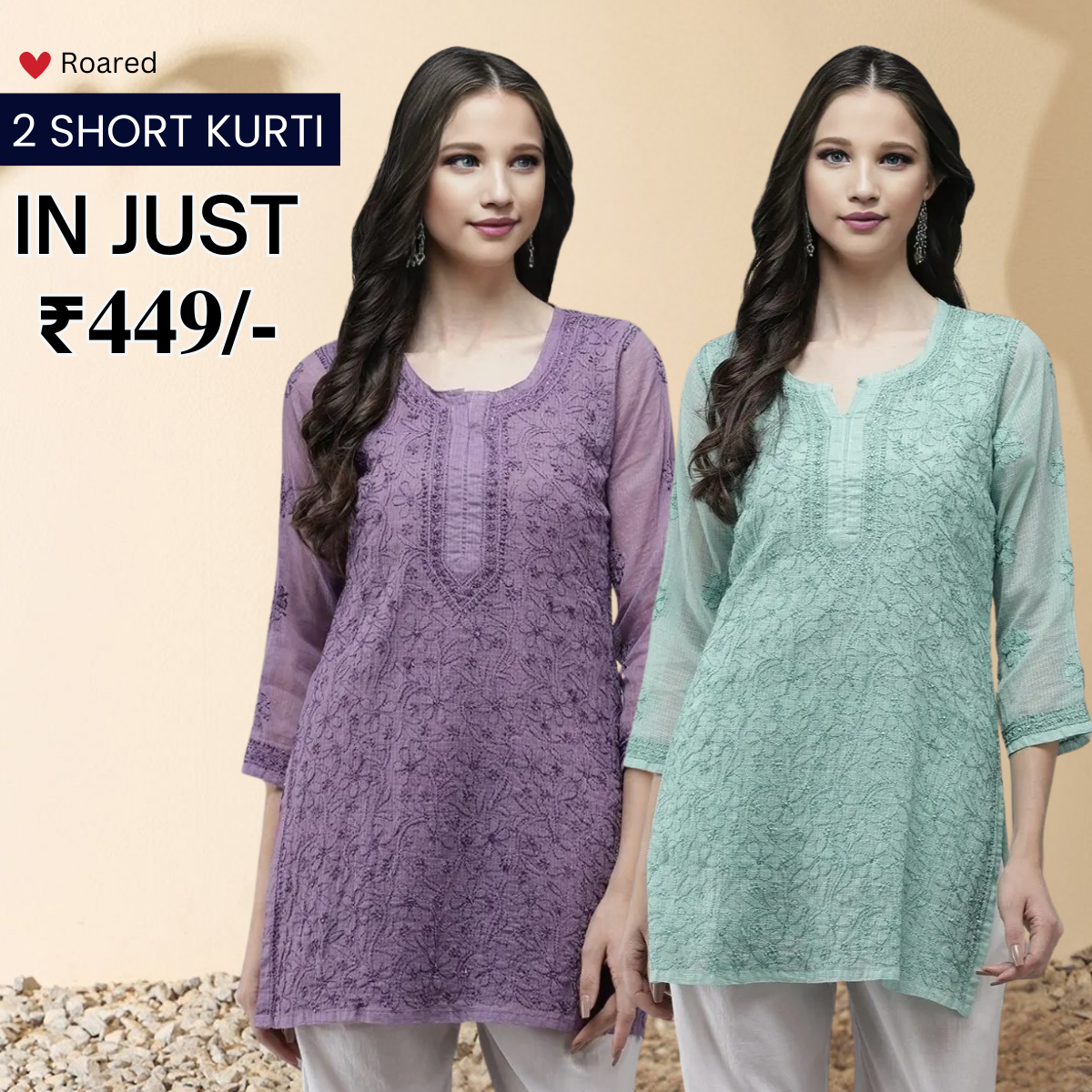 2-Pack Cotton Short Kurtis | Summer Cotton Bliss | 3/4 Sleeve
